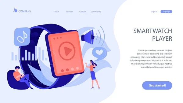 Smartwatch speler concept landing page. — Stockvector