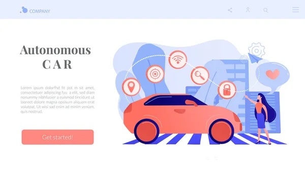Concept de voiture autonome page de destination. — Image vectorielle