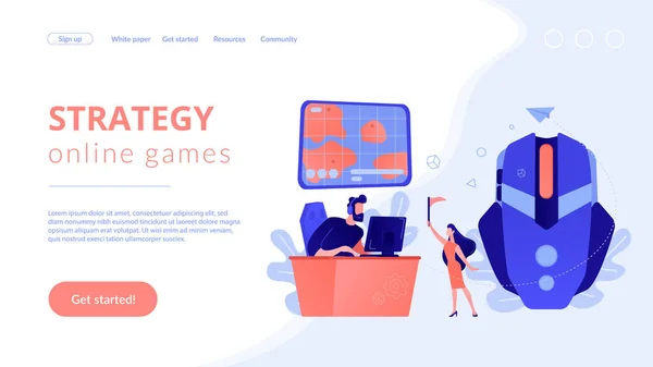 Strategie online games concept landing page. — Stockvector