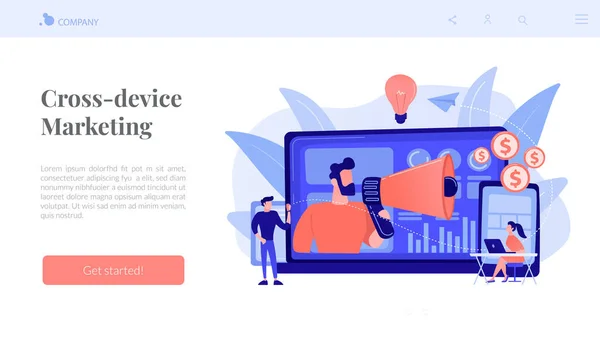 クロスデバイスマーケティングコンセプトランディングページ. — ストックベクタ