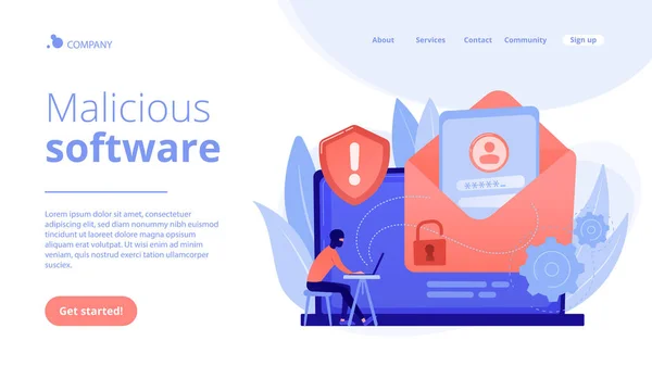 Malware computer virus concept landing page. — Stock Vector