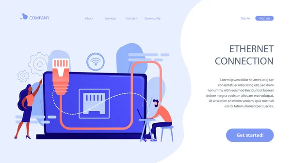 イーサネット接続コンセプトランディングページ. — ストックベクタ