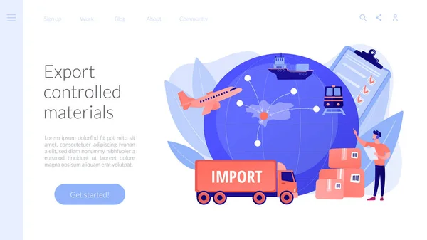 Conceito de controle de exportação landing page — Vetor de Stock