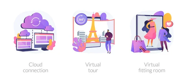 Online-Datentransfer und virtuelle Erfahrung abstrakte Konzeptvektorillustrationen. — Stockvektor