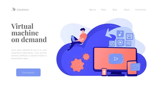 Cloud-gebaseerde motor concept landing page. — Stockvector