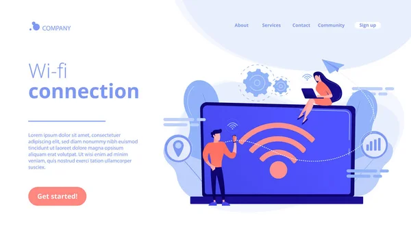 Wi-Fi接続コンセプトランディングページ. — ストックベクタ