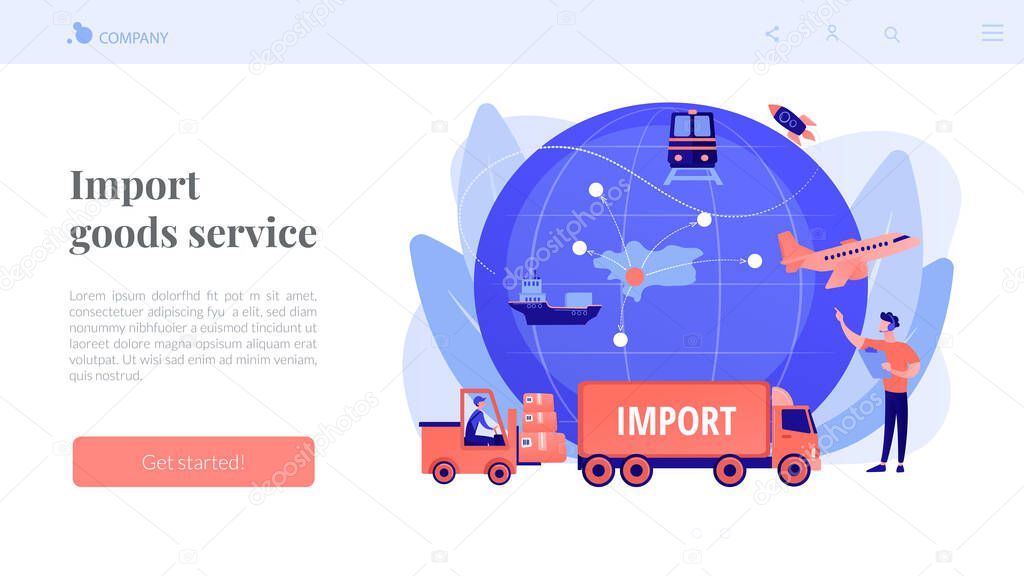 Import of goods and services concept landing page