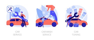 Automobile maintenance center. Professional vehicle detailing, repair and modernization. Car service, car wash service, car tuning metaphors. Vector isolated concept metaphor illustrations