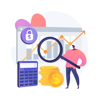 Borsa analizleri. Ekonomik araştırma, iş eğilimleri anketi, şirketler ve işletmeler maliyet derecesi. Borsa istatistikleri üzerine çalışan borsacı. Vektör izole kavram metaforu