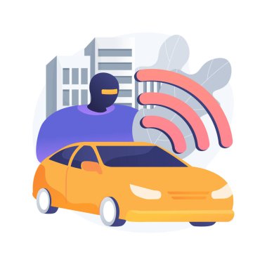 Araba alarm sistemi soyut konsept vektör çizimi. Araba hırsızlığı önleme sistemi, araç hırsızlığı istatistikleri, profesyonel alarm kurulum servisi, yüksek hacimli ses soyut metaforu.