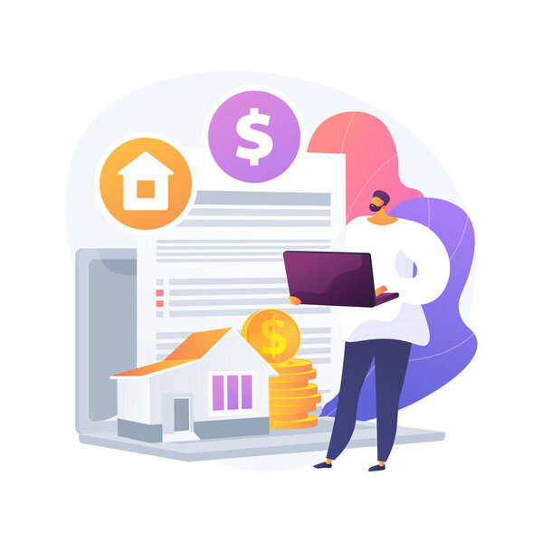 Абстрактная концептуальная векторная иллюстрация планирования недвижимости. Контроль недвижимости, ведение документации в порядке, трастовый счет, консультации юриста, страхование жизни, абстрактная метафора личного владения.