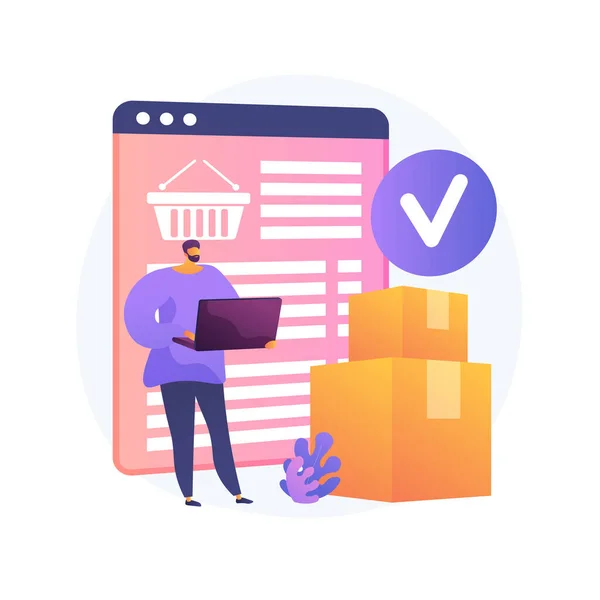 Online Bestellservice Versand Internet Shop Warenkorb Kartons Käufer Mit Laptop — Stockvektor
