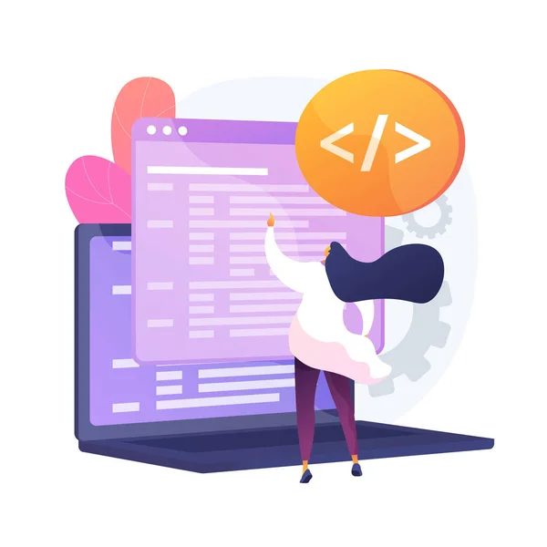 Een Script Maat Website Optimalisatie Codering Software Ontwikkeling Vrouwelijk Programmeer — Stockvector
