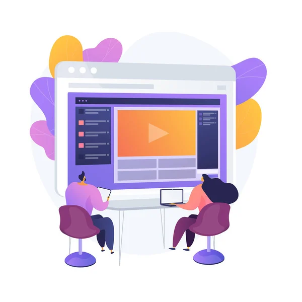 Nätkurser Färgglada Seriefigurer Tittar Video Tutorial Affärsseminarium Lärande Webinar Online — Stock vektor