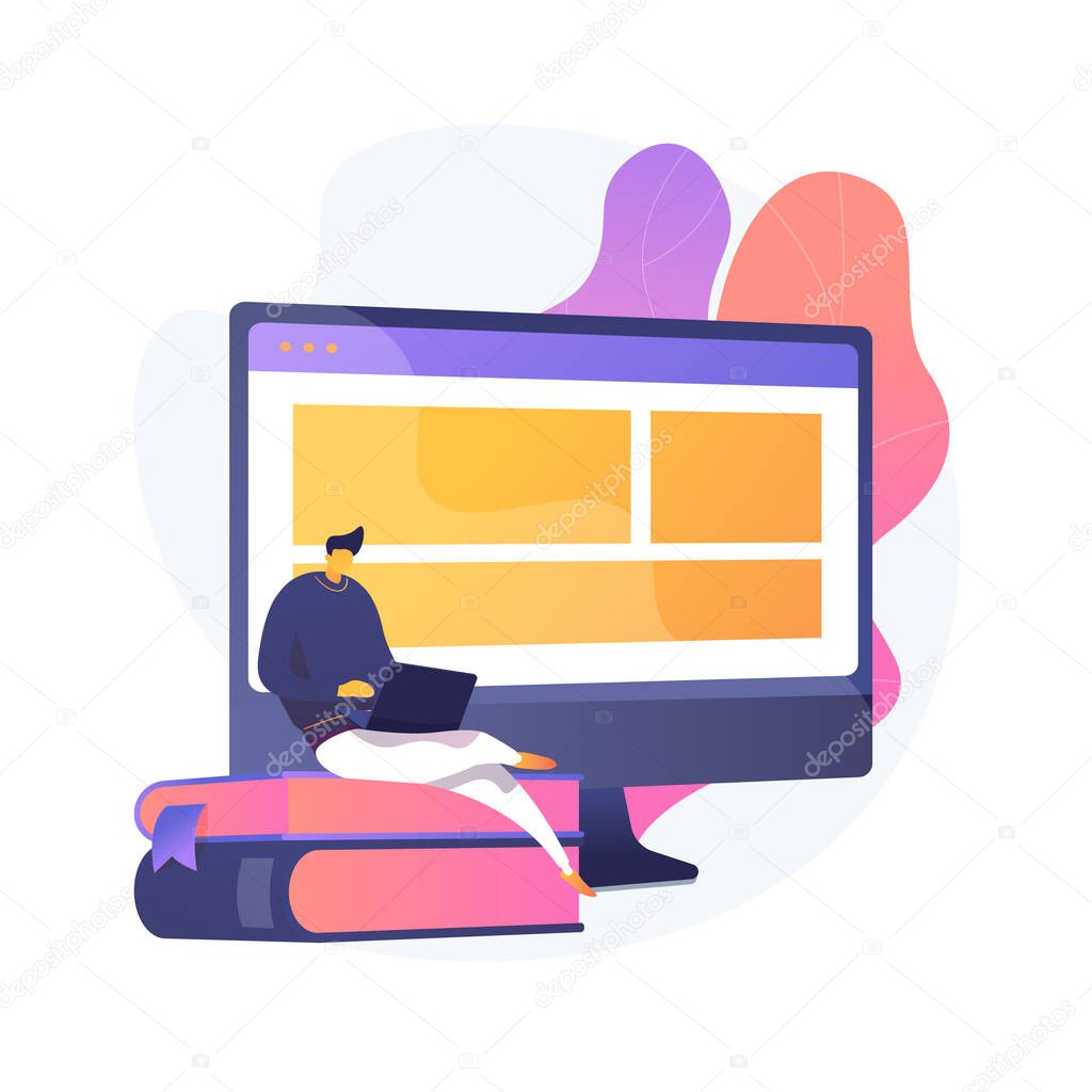 Web developers courses. Computer programming, web design, script and coding study. Computer science student learning interface structure components. Vector isolated concept metaphor illustration