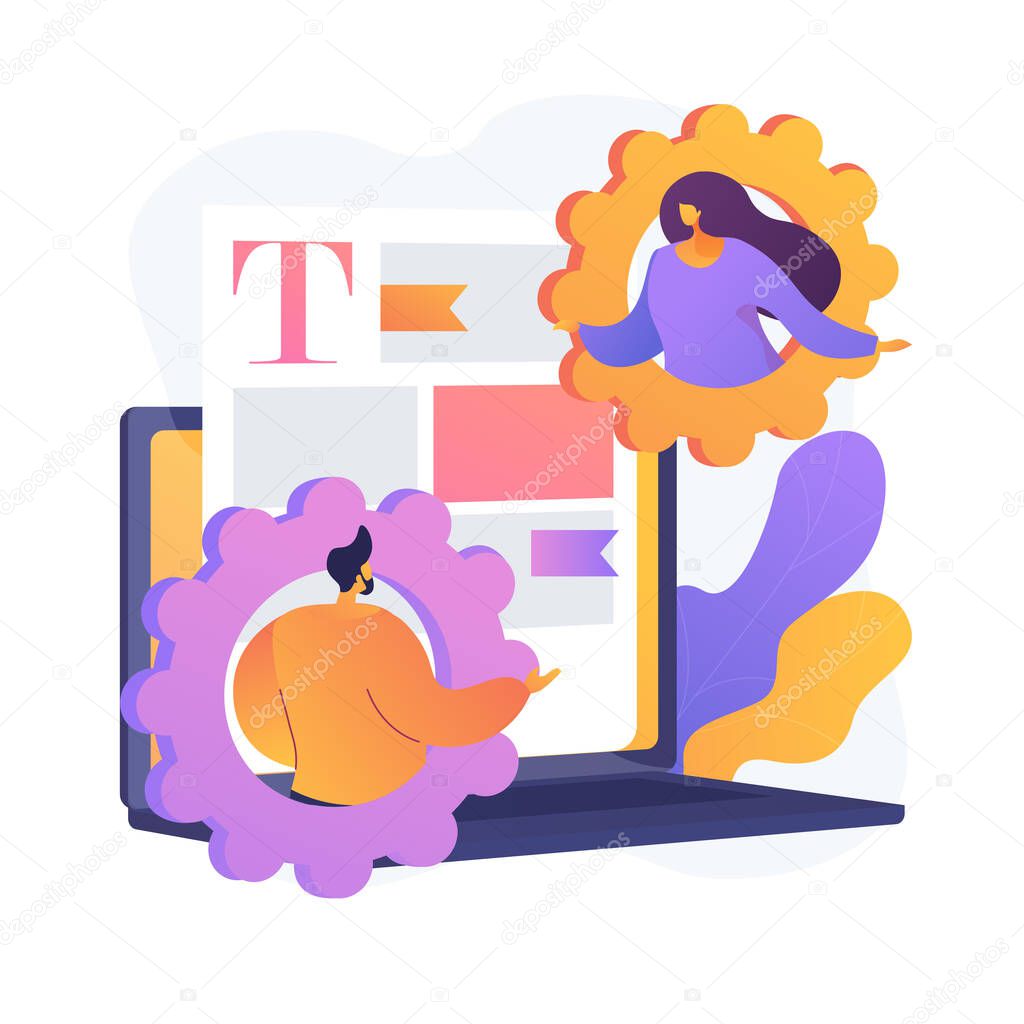 Document sharing technology. Common access, collaborative file editing, simultaneous text analysis. Digital workplace software, distance coworking. Vector isolated concept metaphor illustration