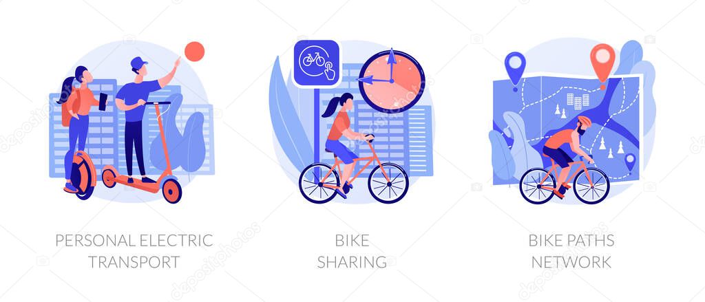 Modern self balancing unicycle, scooter rider. Ecological transportation means. Personal electric transport, bike sharing, bike paths network metaphors. Vector isolated concept metaphor illustrations