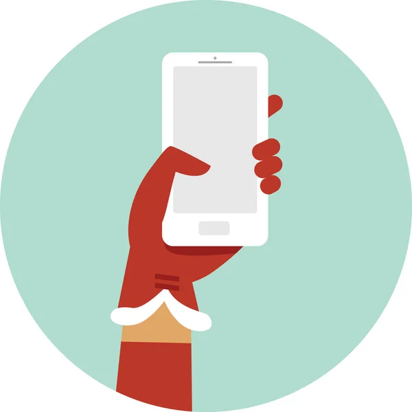 Santa hand holding smartphone — Stock Vector