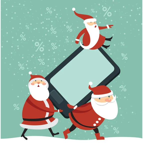 圣诞老人与庞大的智能手机 — 图库矢量图片