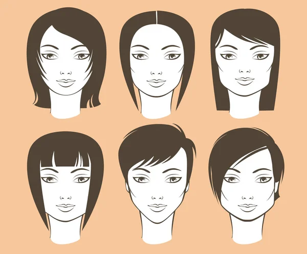 Formas de rosto feminino e cortes de cabelo — Vetor de Stock