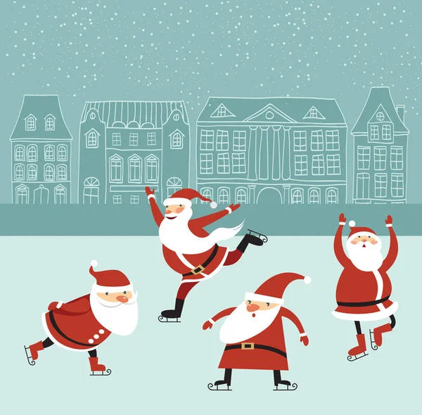 Santas on the  ice rink — Stock Vector