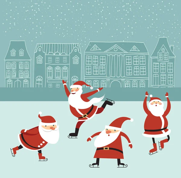 Santas en la pista de hielo — Vector de stock