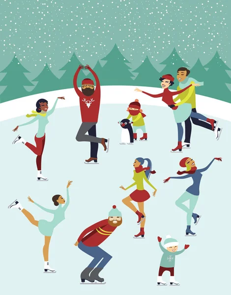 People on ice rink — Stock Vector