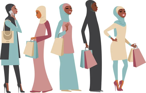 Femei musulmane cu saci de cumpărături — Vector de stoc