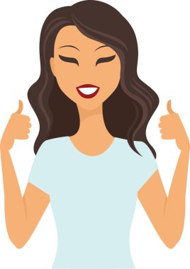 Başparmak gösteren genç kız.