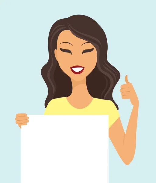 Mujer con pizarra blanca — Vector de stock