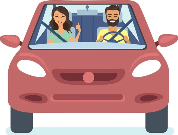 幸せなカップルは、車を運転 — ストックベクタ