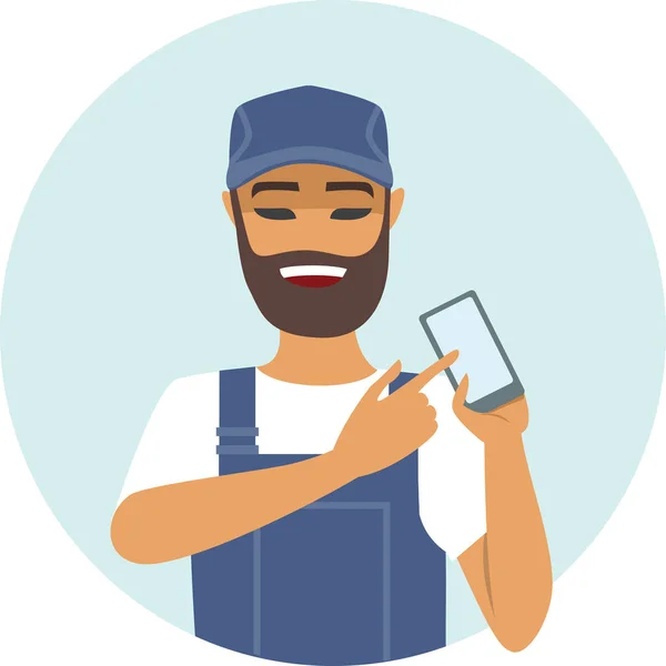 Handyman with smartphone — Stock Vector