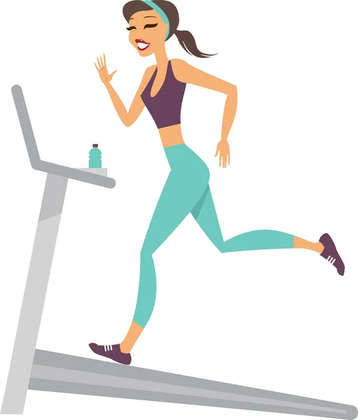 Chica corriendo en la cinta — Vector de stock