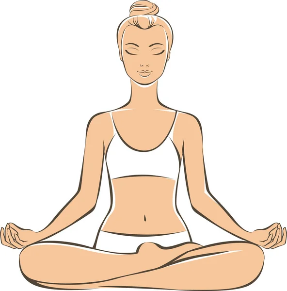 Frau praktiziert Yoga in Lotusposition — Stockvektor
