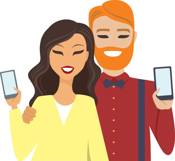 Couple holding smartphones — Stock Vector