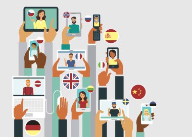 İnsanlar farklı dillerde online iletişim kurmak