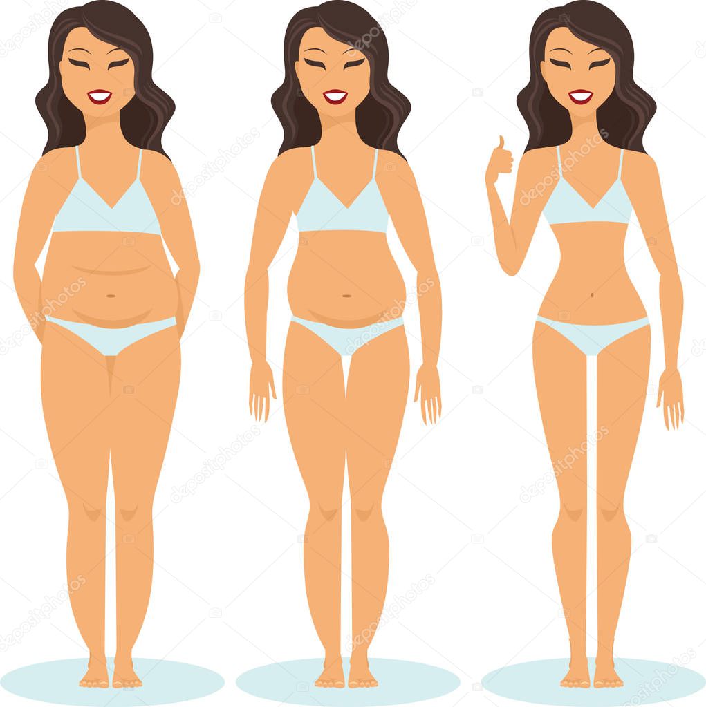 Woman slimming stage progress