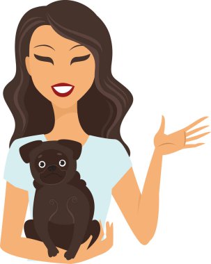 Genç bir kadın köpek tutuyor.