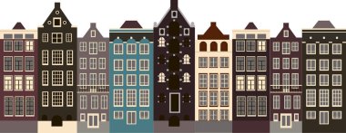 Amsterdam tarzı eski evler izole edilmiş