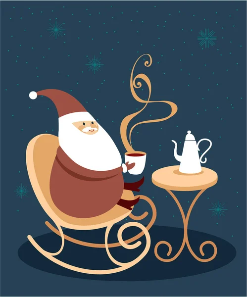 Χαρούμενος Άγιος Βασίλης πίνοντας ζεστό κρασί — Διανυσματικό Αρχείο