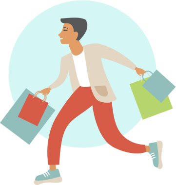 Alışveriş çantalı genç adam.