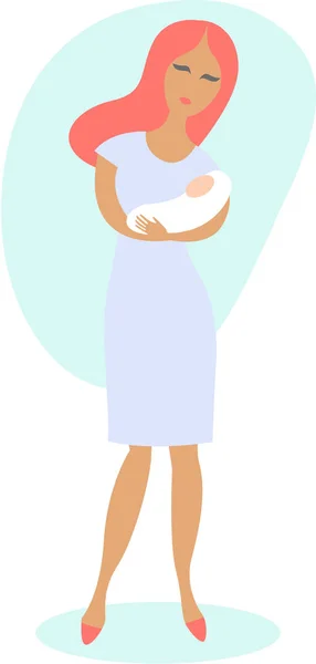 Ευτυχισμένη νεαρή γυναίκα που κρατά νεογέννητο μωρό — Διανυσματικό Αρχείο