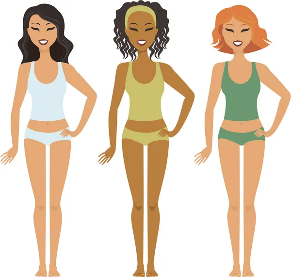 Drei fitte multirassische Mädchen — Stockvektor