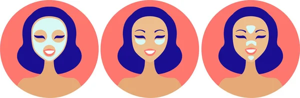 Types de masques de beauté faciale et patchs — Image vectorielle