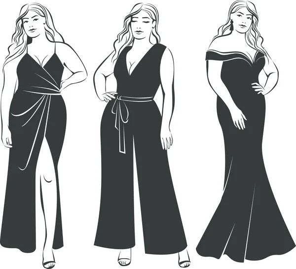 Plus-Size-Modell trägt Abendkleid — Stockvektor