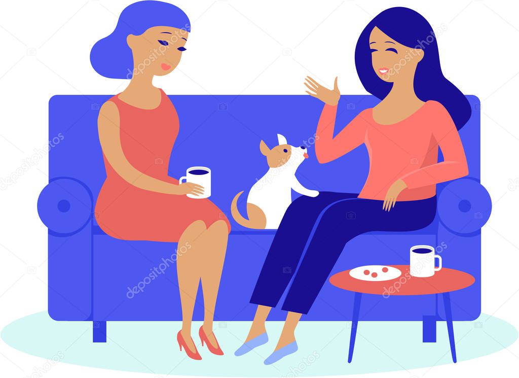 women friends having cosy conversation at home