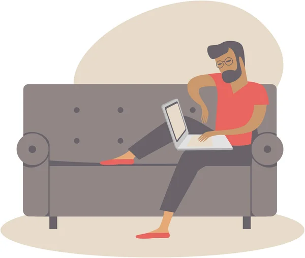 Man at home working as freelancer — 스톡 벡터