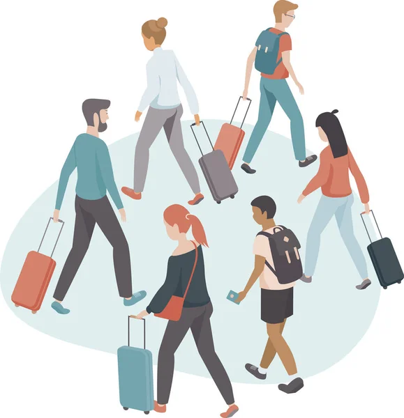 Passagers avec bagages illustration vectorielle plate — Image vectorielle