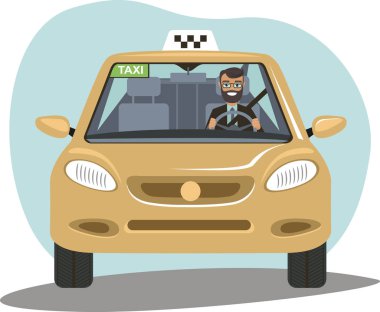 Smiling taxi driver in uniform in his car Taxi service Vector illustration in cartoon flat style clipart