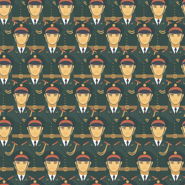 Chinese soldiers army officers military concept flat vector characters seamless pattern